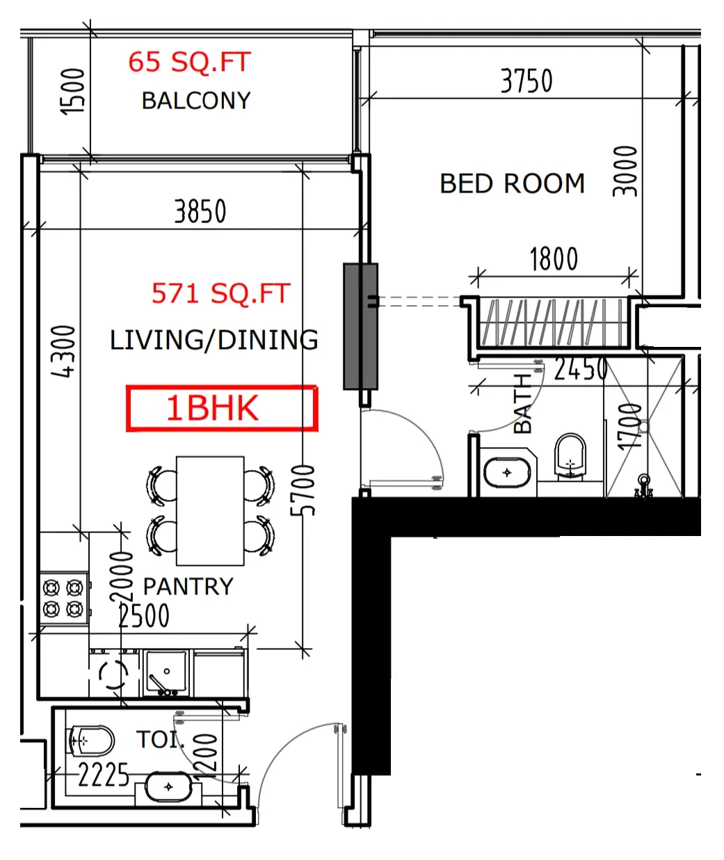 Unit type 1 bed